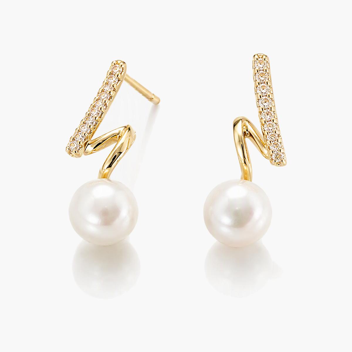 Elegant Pave Bar Pearl Drop Earrings