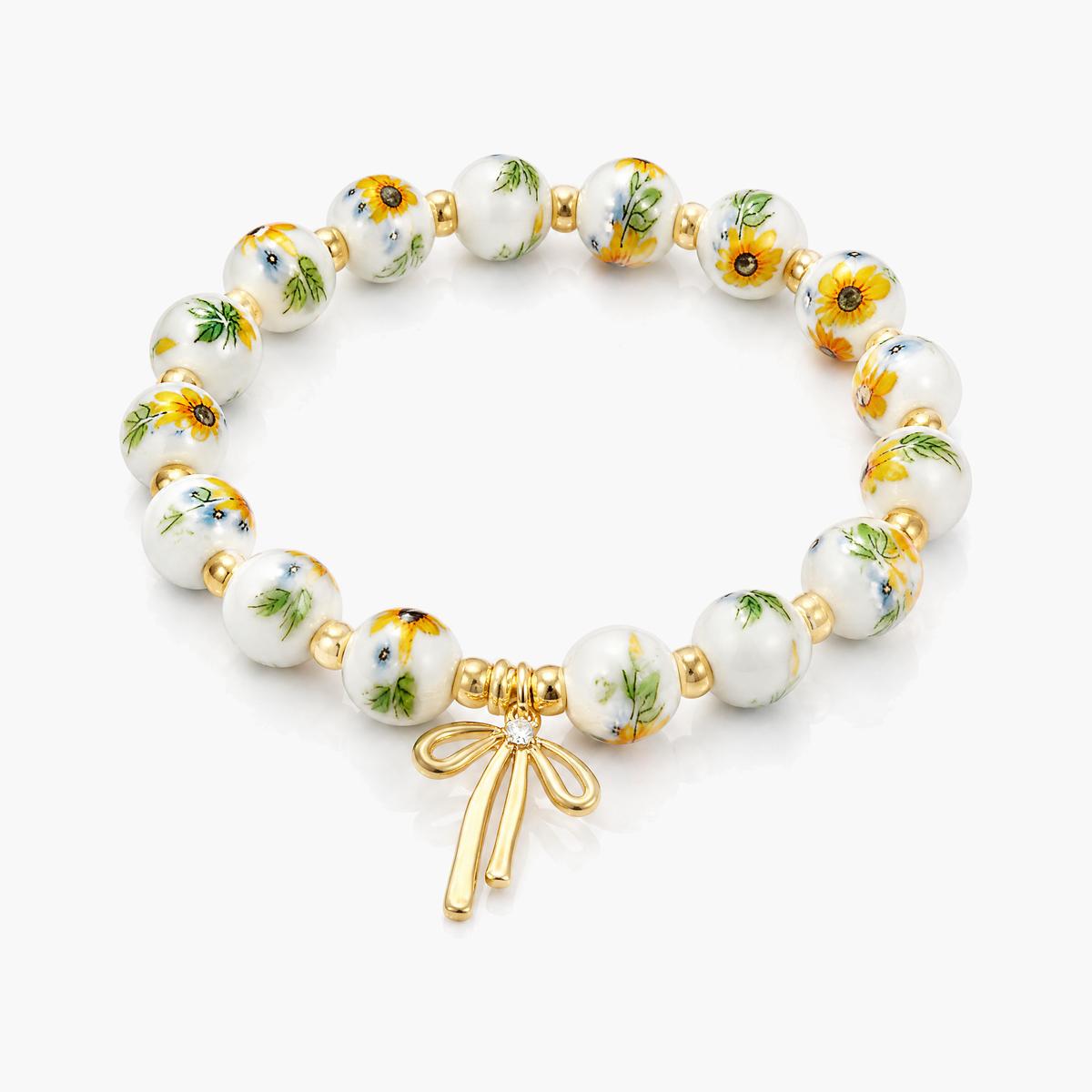 Vintage Floral Bead & Cross Bracelet