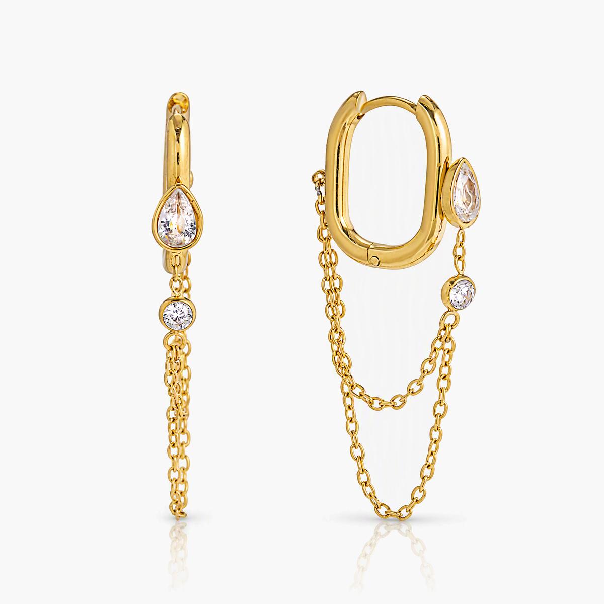 Dainty Teardrop Chain Huggie Earrings