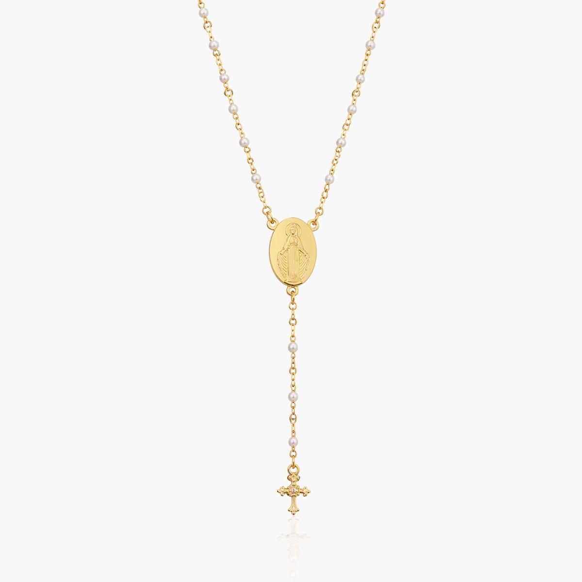 Dainty Pearl Rosary Necklace