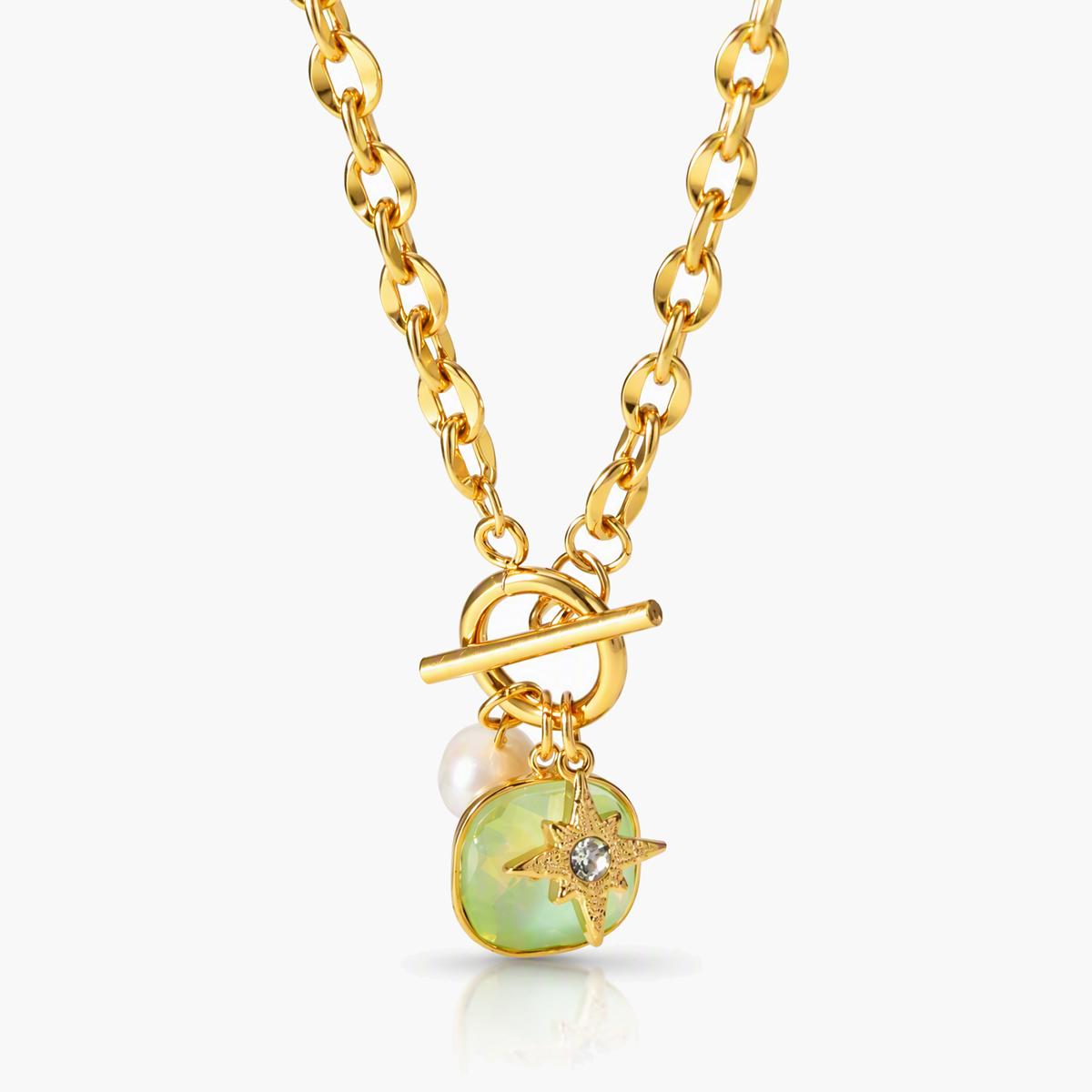 Trendy Multi-Chain Opal Charm Necklace