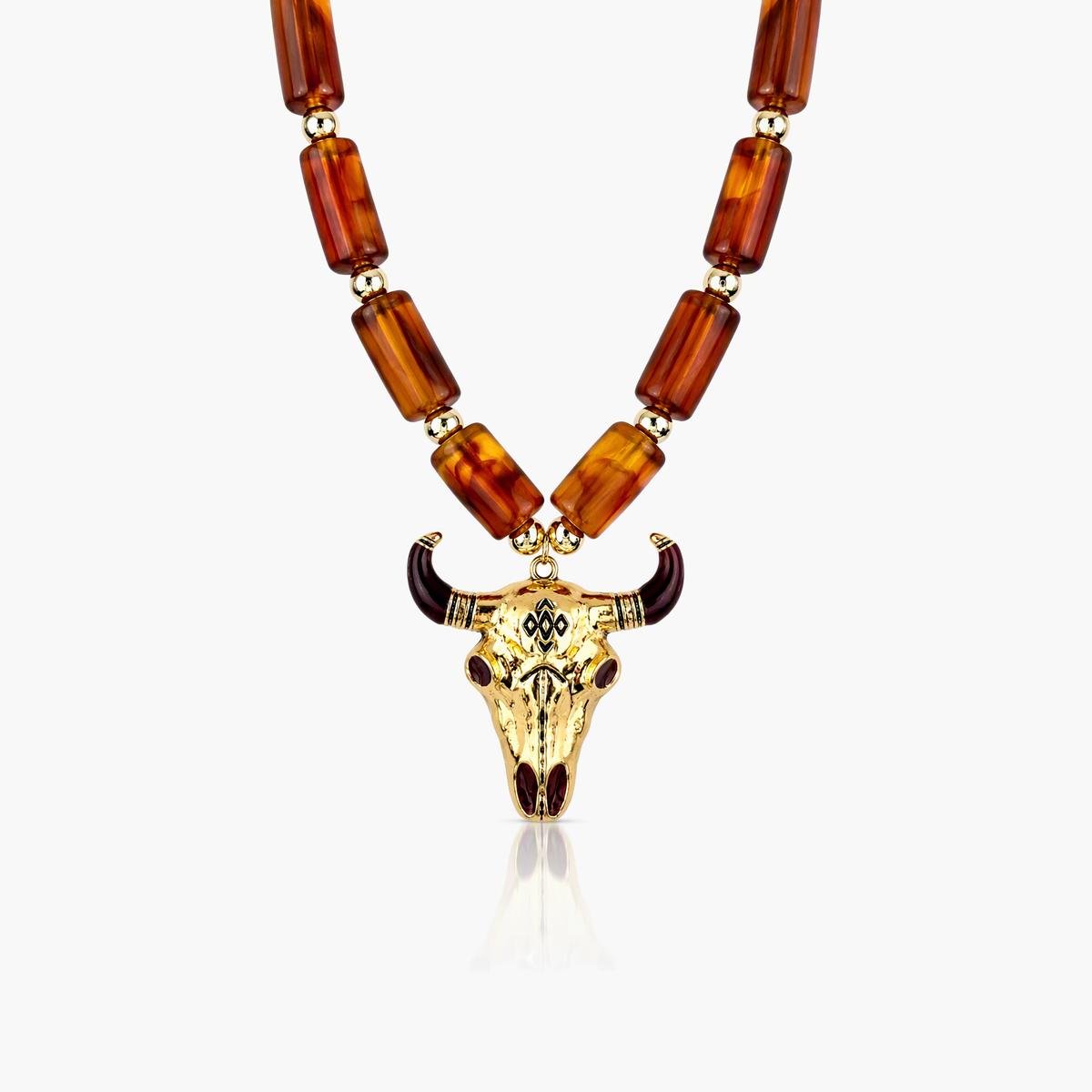Boho Bull Skull Pendant Necklace