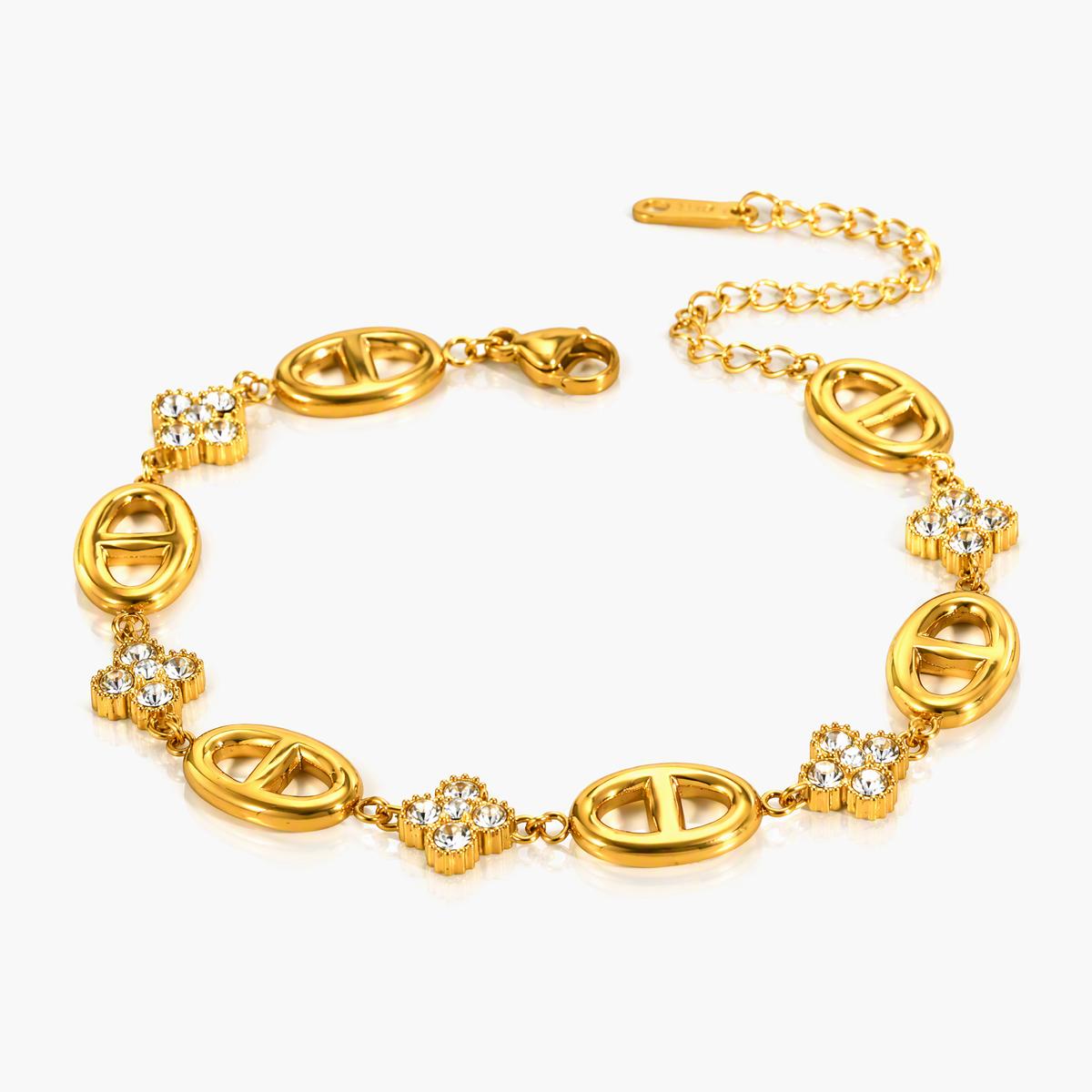 Oval Link Flower Charm Bracelet