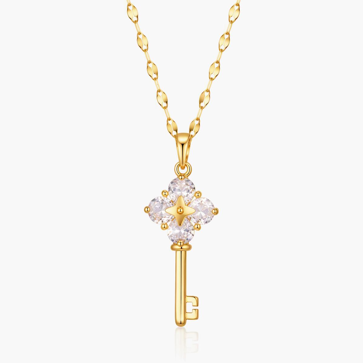 Four-Leaf Clover Key Pendant Necklace