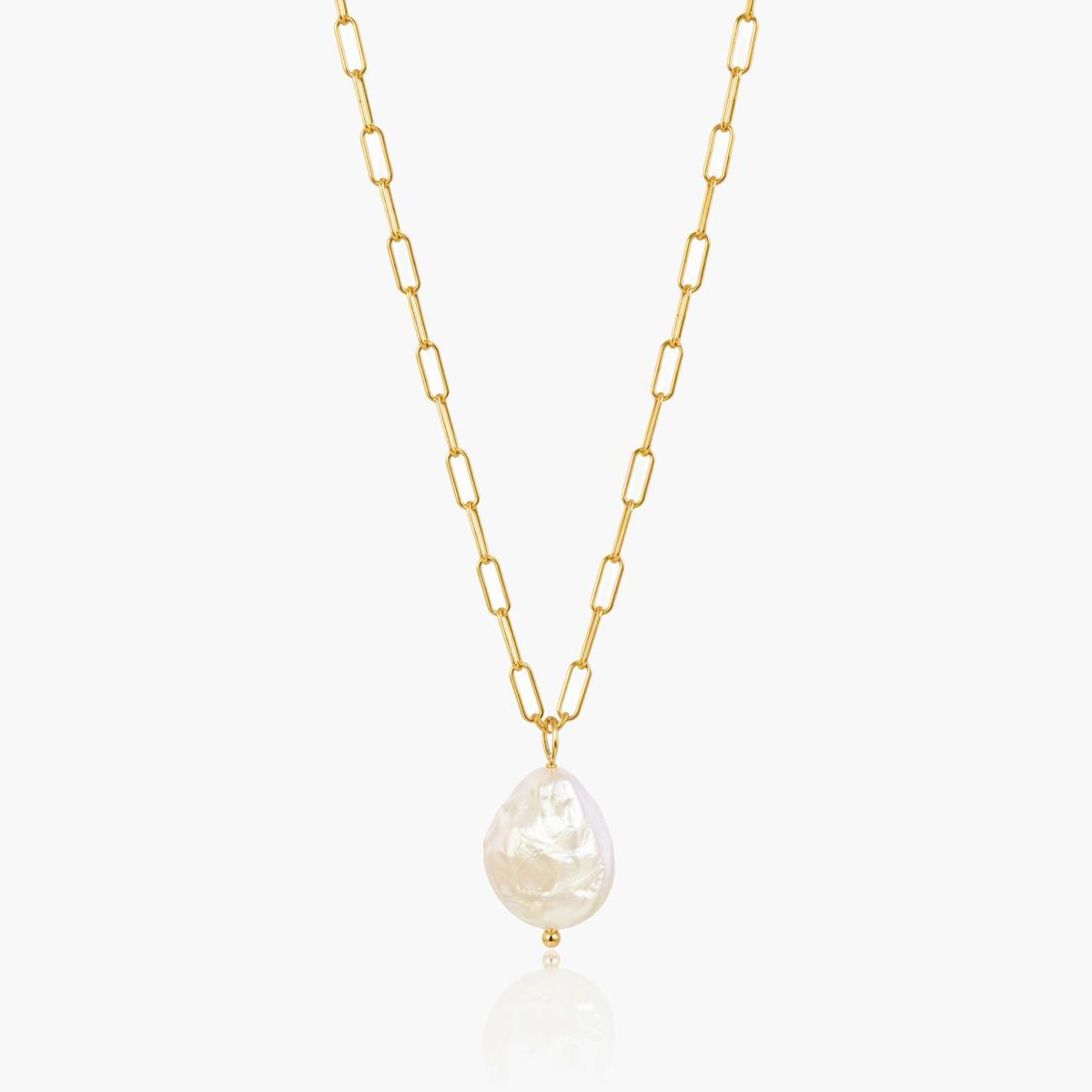 Dainty Bar Chain Pearl Necklace