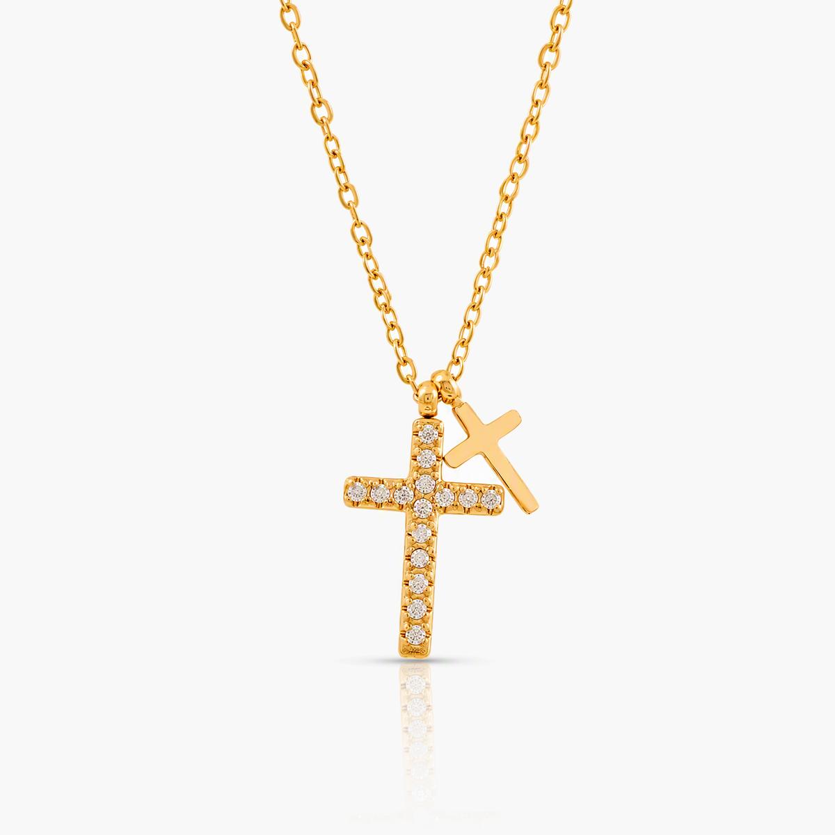 Dainty Double Cross Pendant Necklace