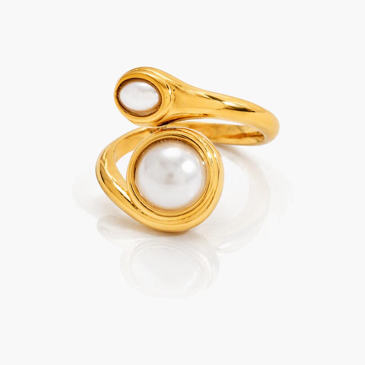 Elegant Double Pearl Wrap Ring