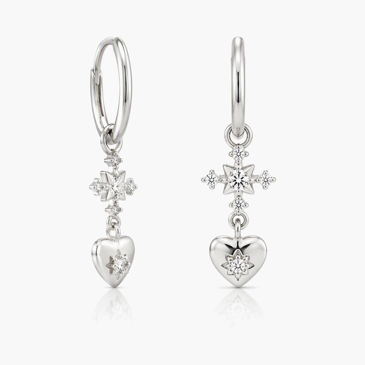 Dainty Cross Heart Charm Hoop Earrings