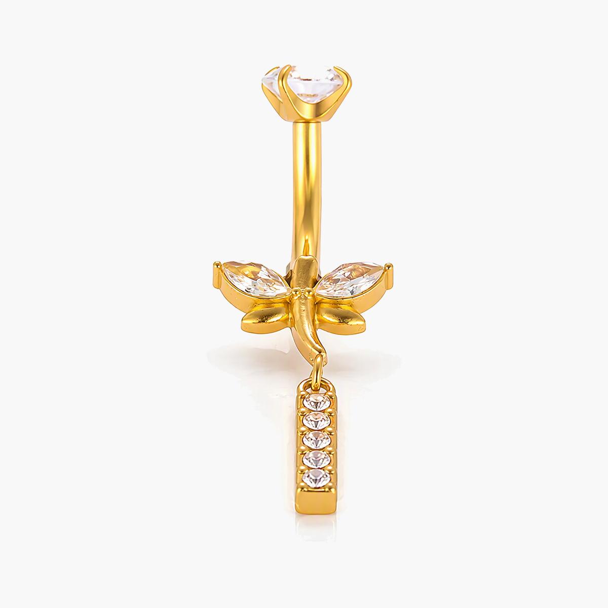 Floral Dragonfly Belly Ring