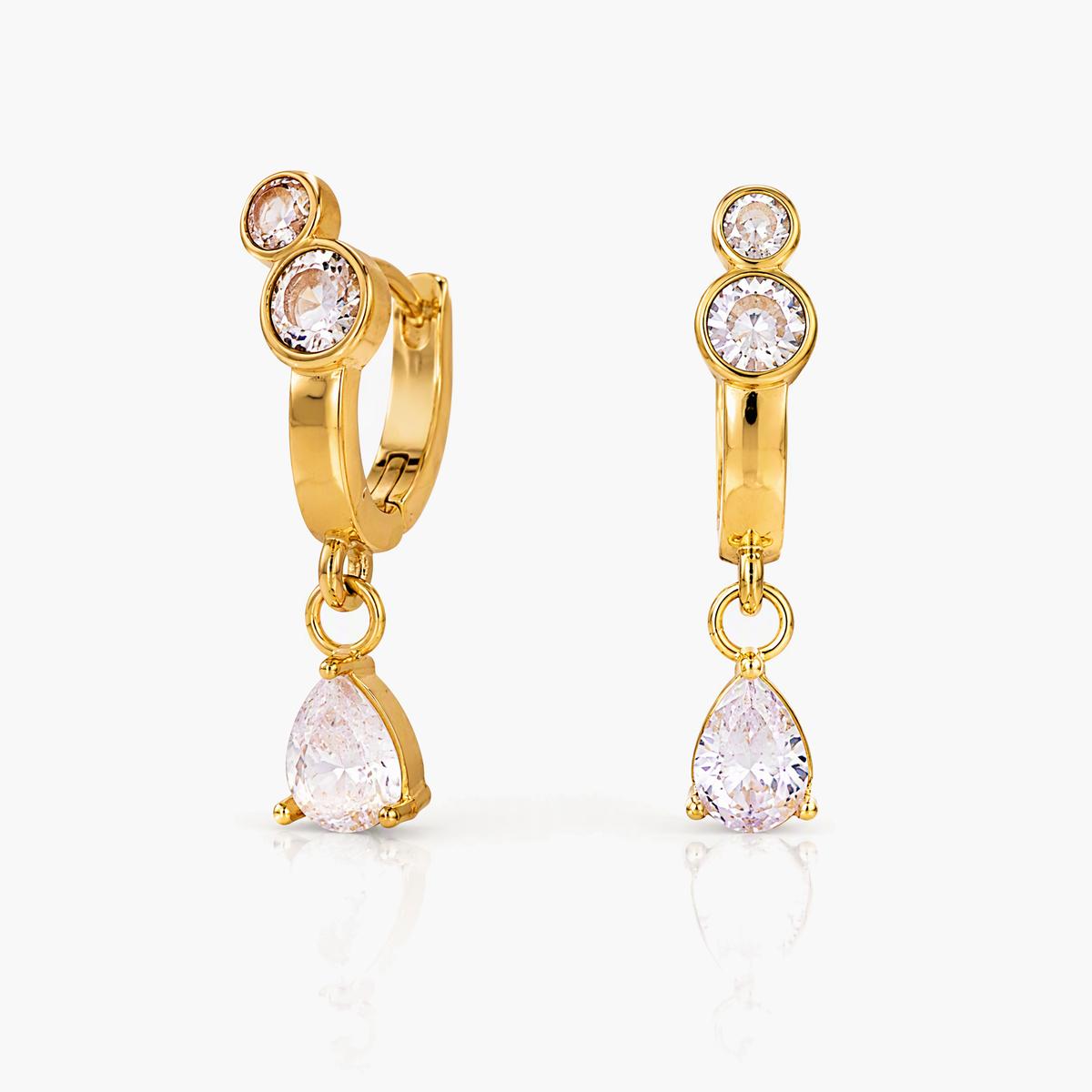 Dainty Double-Stone Drop Huggie Earrings