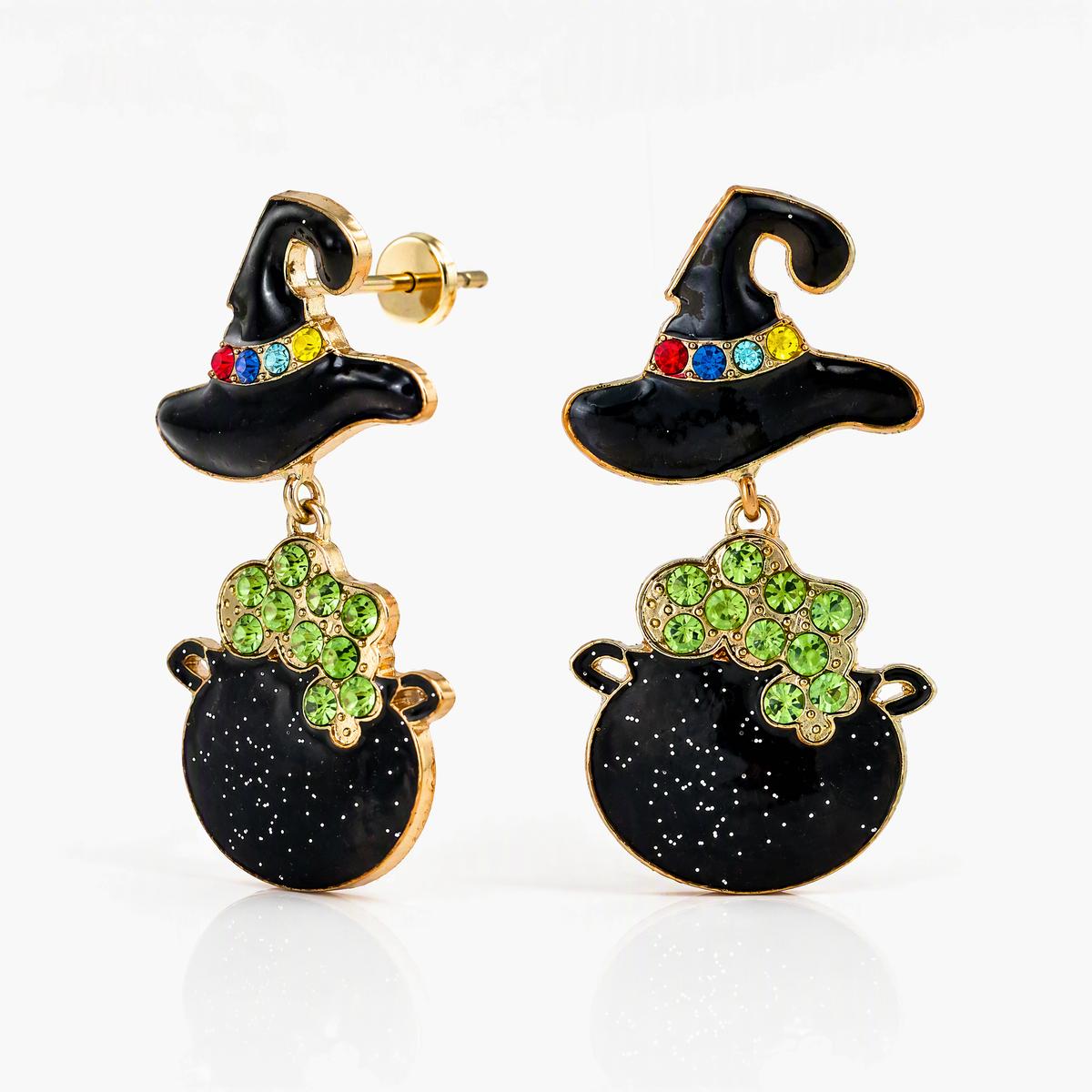 Cute Witch Hat Cauldron Drop Earrings