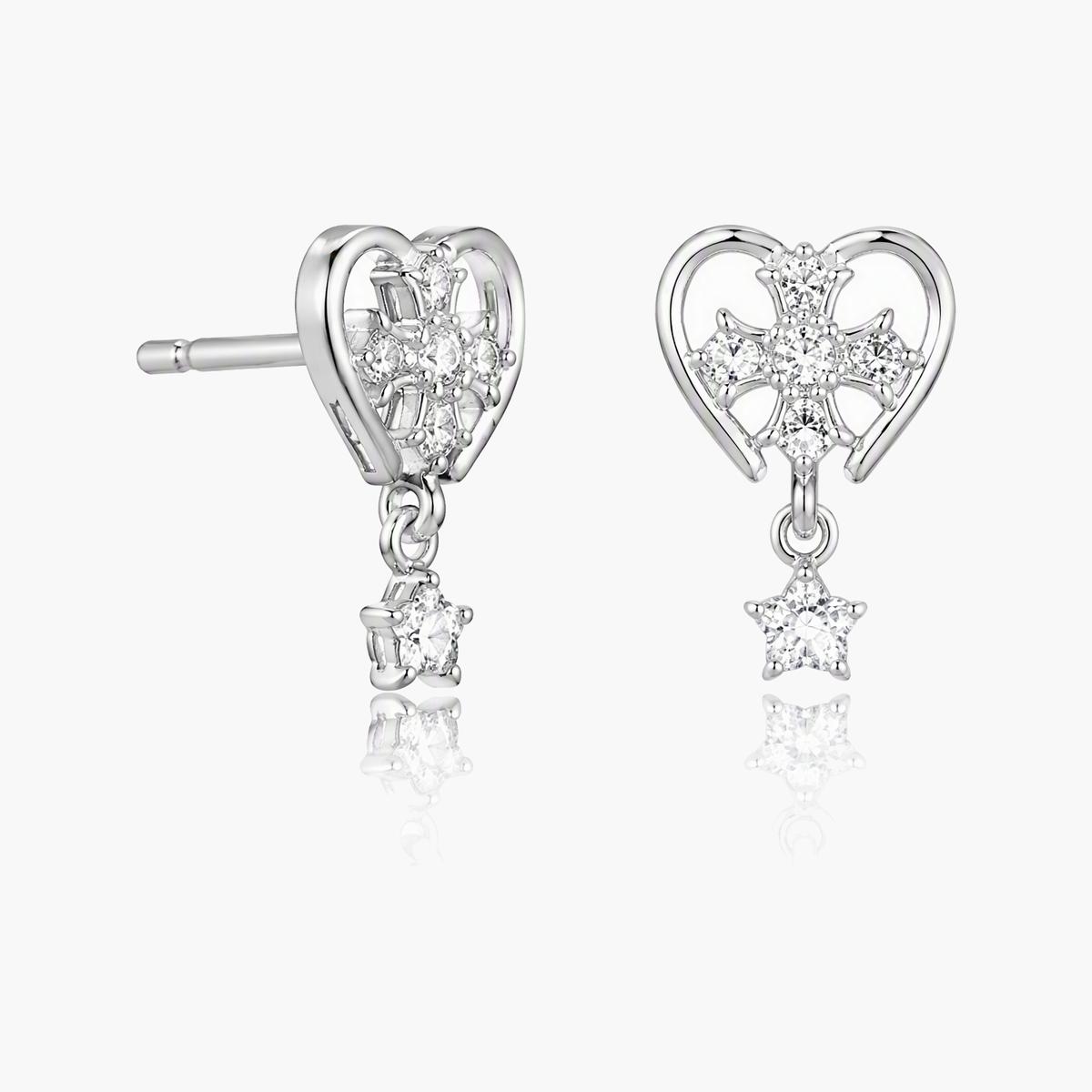 Dainty Heart Cross Star Drop Earrings