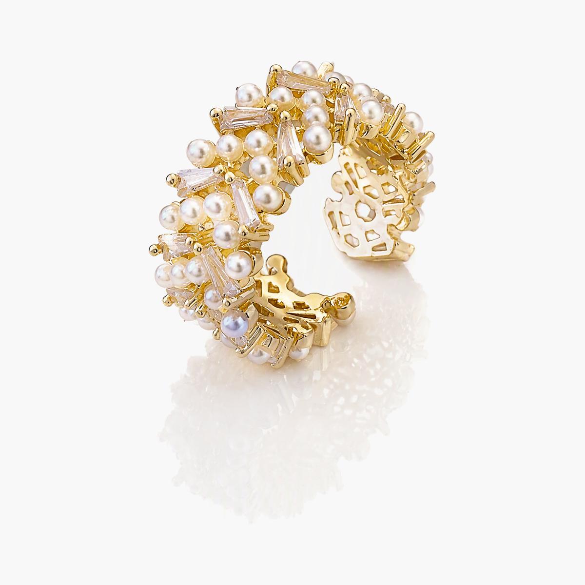 Elegant Pearl Open Cuff Ring