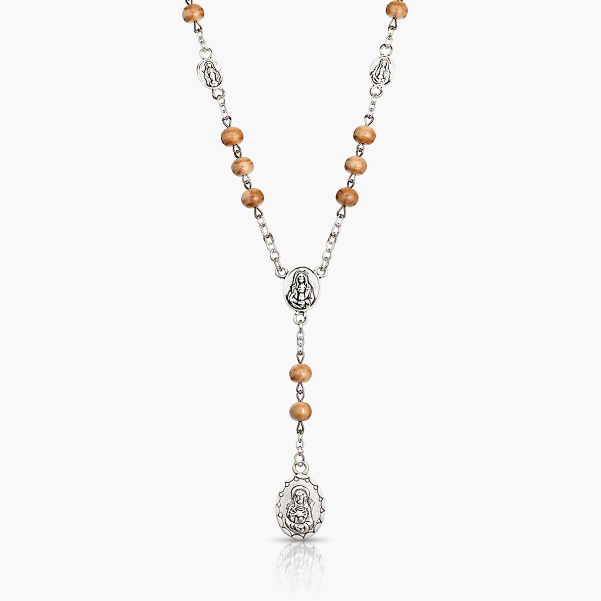 Wooden Bead Rosary Necklace