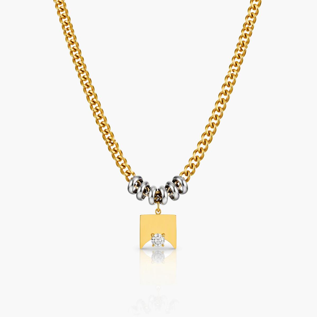 Boho Teardrop & Square Charm Necklace
