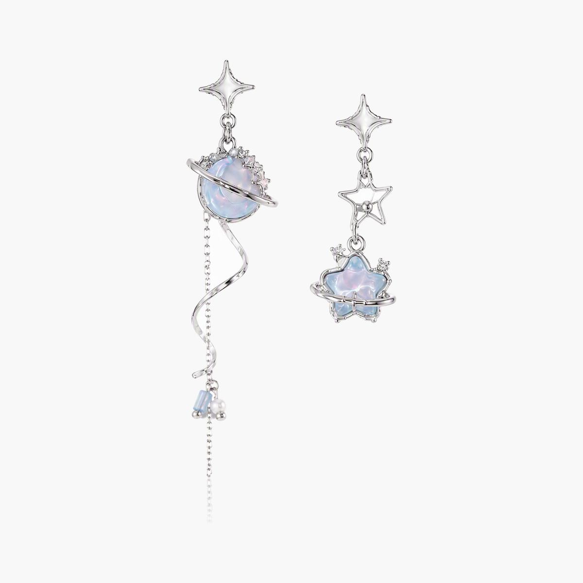 Asymmetrical Star Planet Drop Earrings