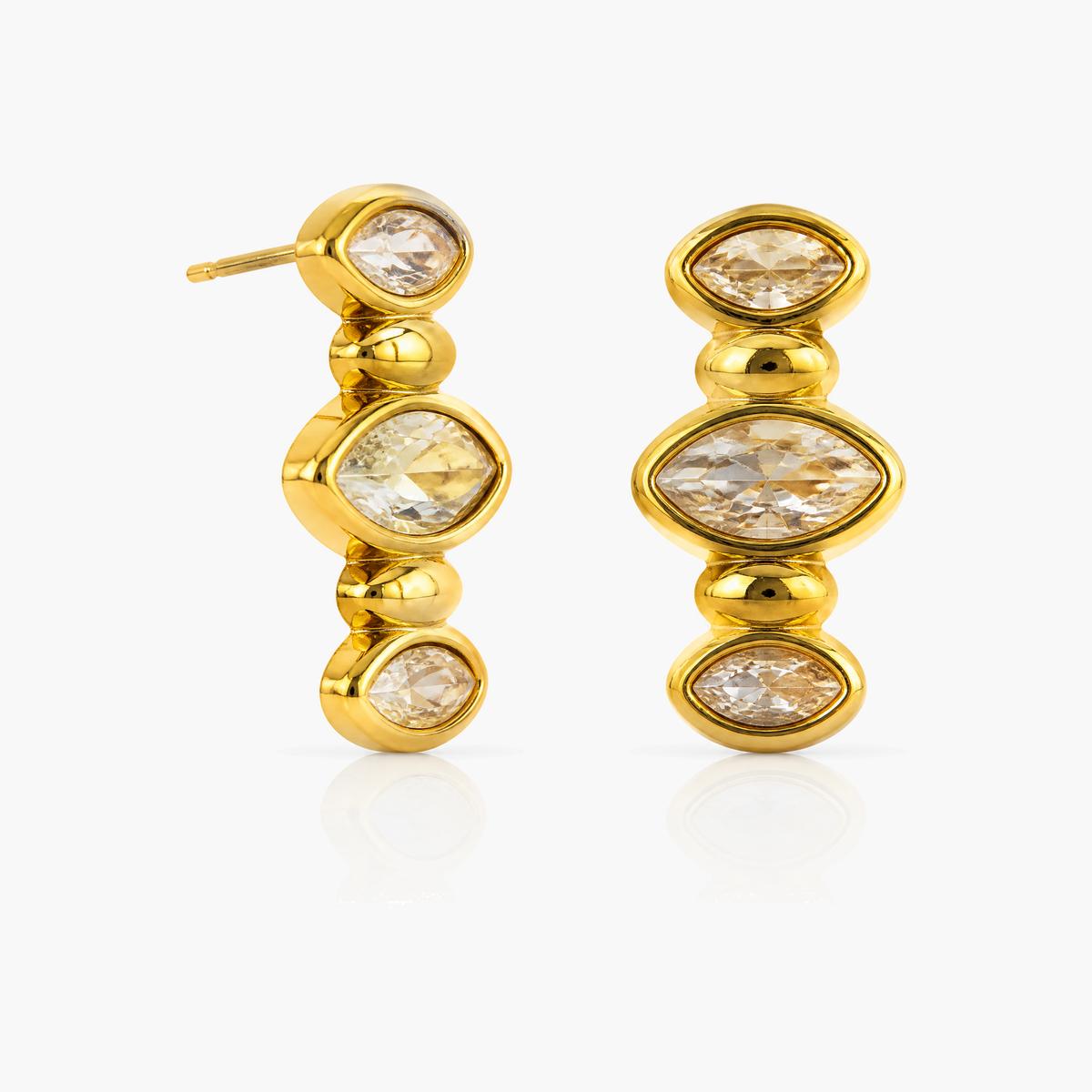 Trendy Triple-Stone Drop Earrings