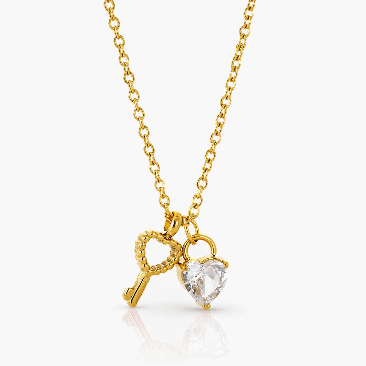 Dainty Heart & Key Charm Necklace