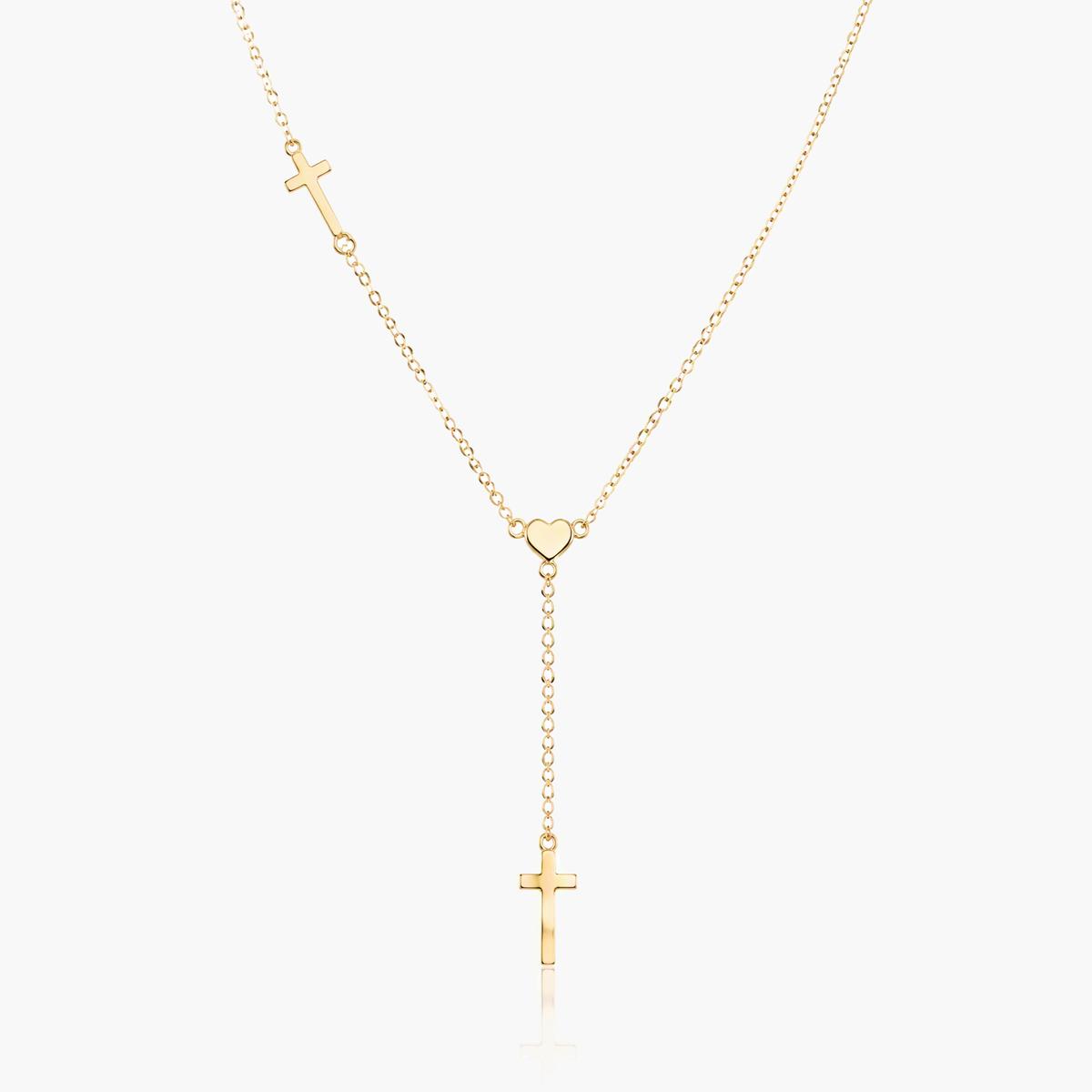 Dainty Heart Cross Lariat Necklace
