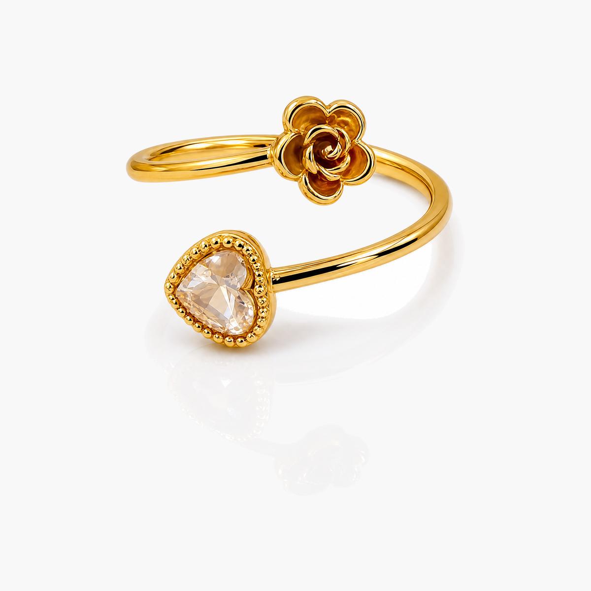 Dainty Flower Heart Open Ring