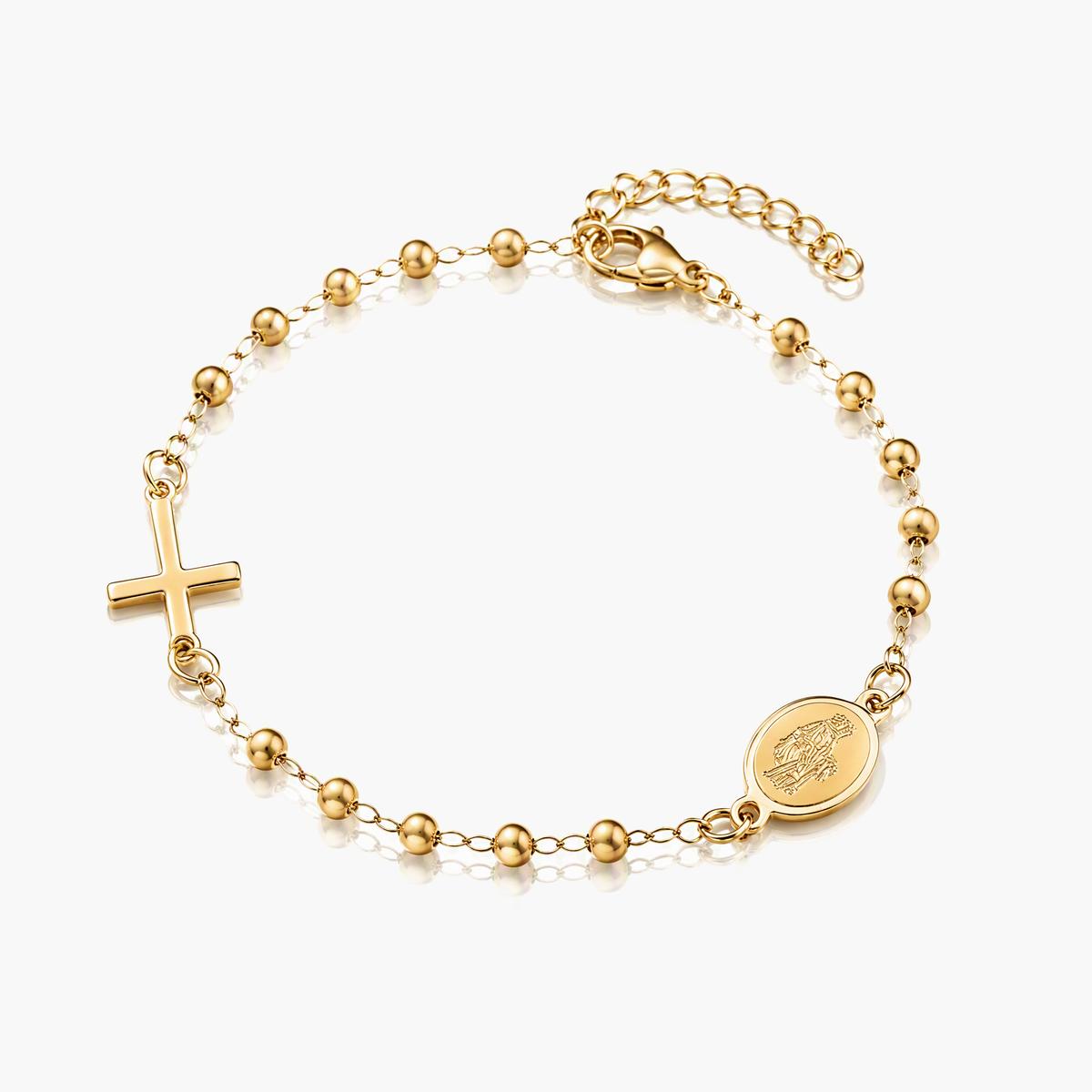 Dainty Cross and Oval Medal Bracelet