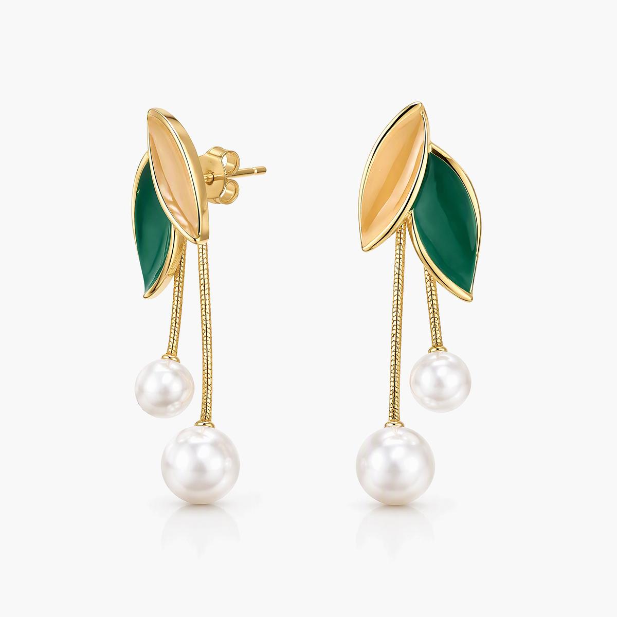 Leaf Branch Pearl Drop Earrings