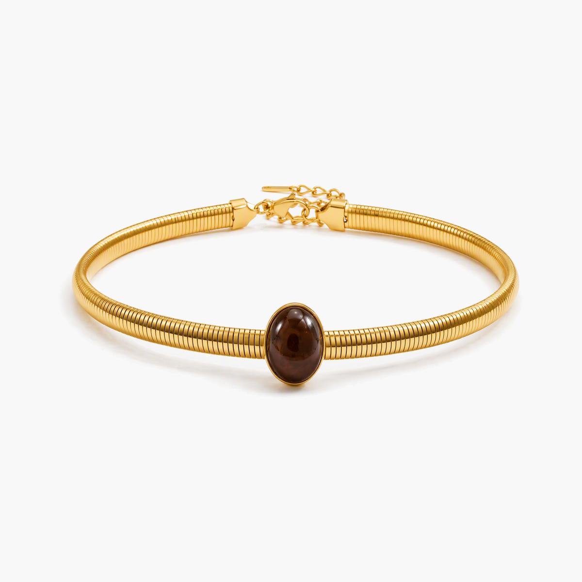 Trendy Oval Stone Snake Chain Choker