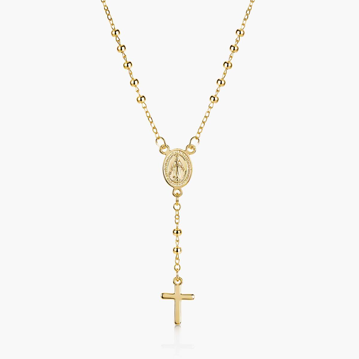 Dainty Rosary Bead Cross Necklace