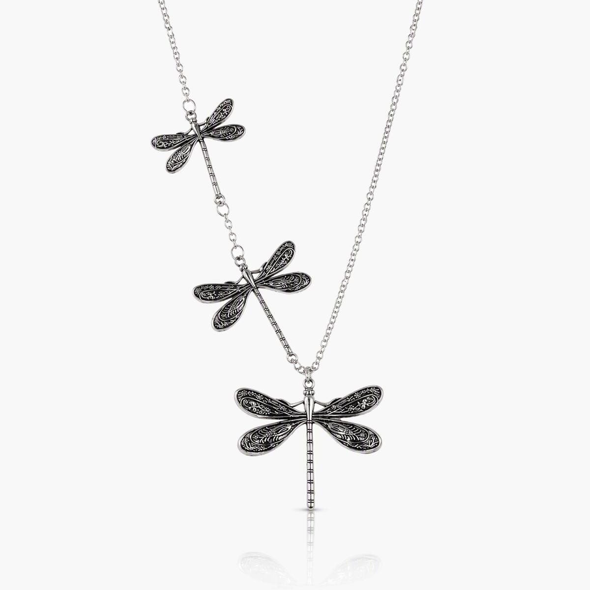 Vintage Triple Dragonfly Pendant Necklace