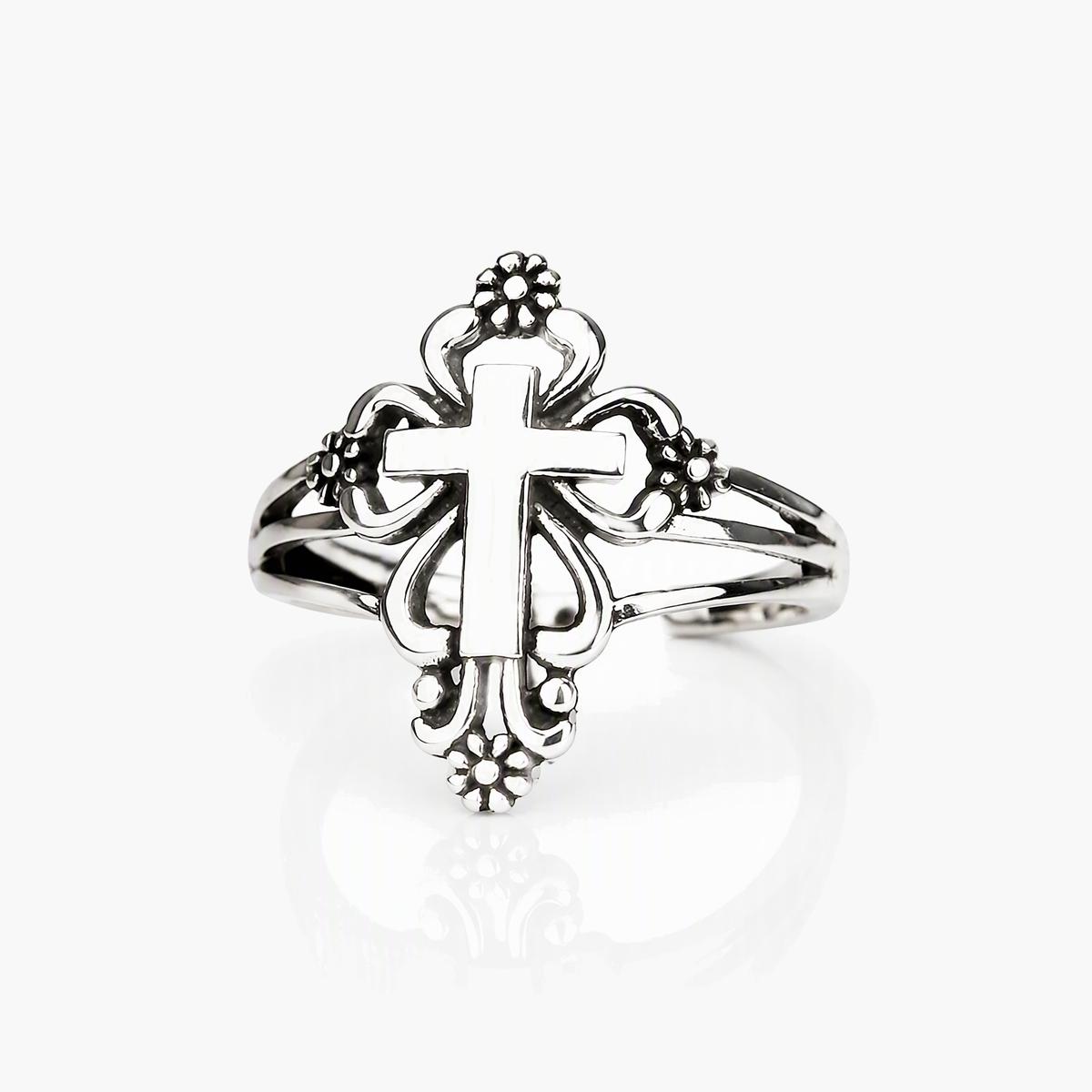 Vintage Cross Floral Ring