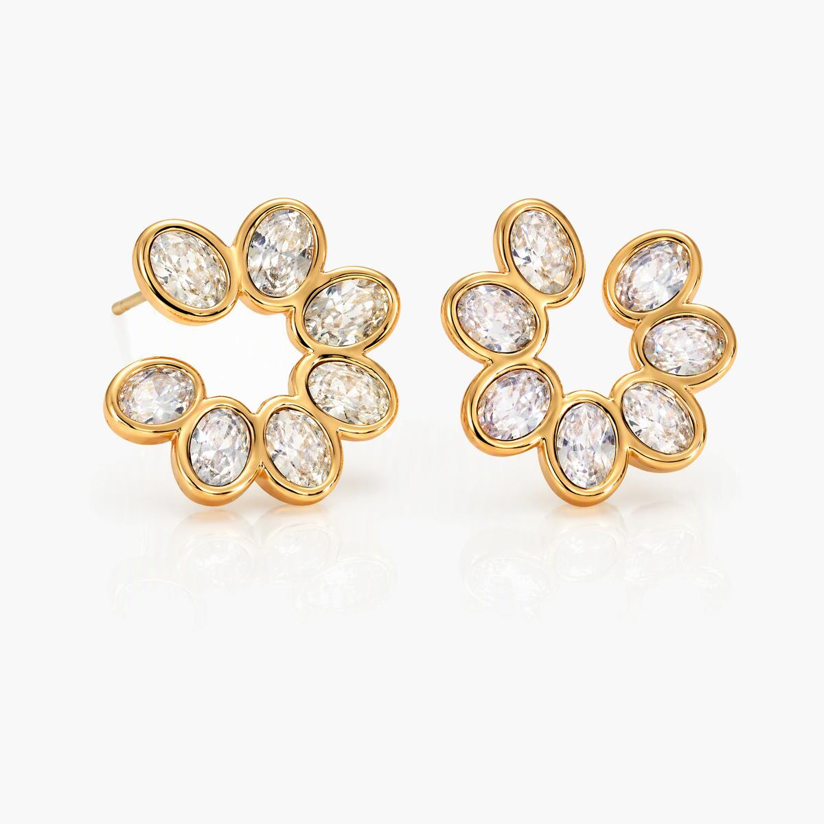 Linked Oval Stone Cuff Earrings