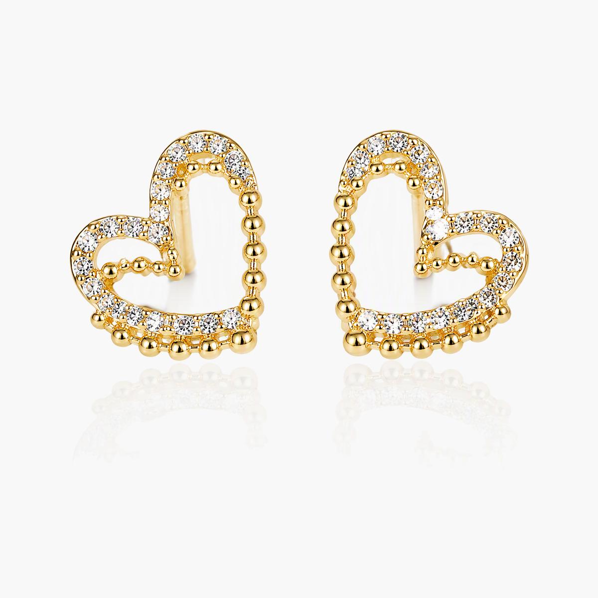 Cute Heart & Pearl Bow Stud Earrings
