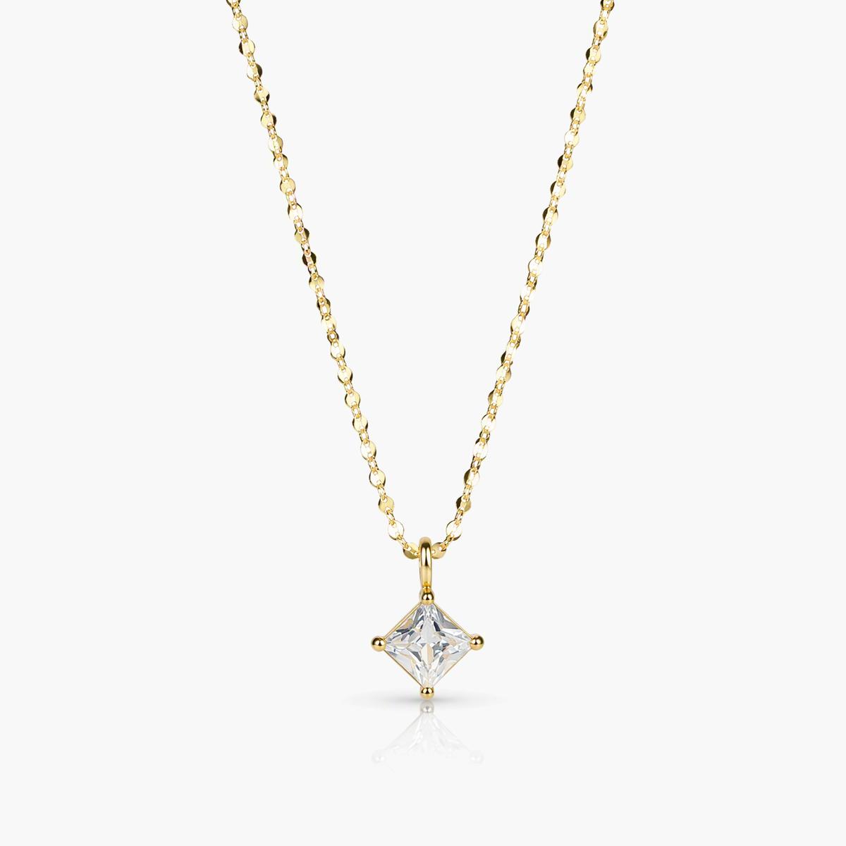 Dainty Square Solitaire Pendant Necklace