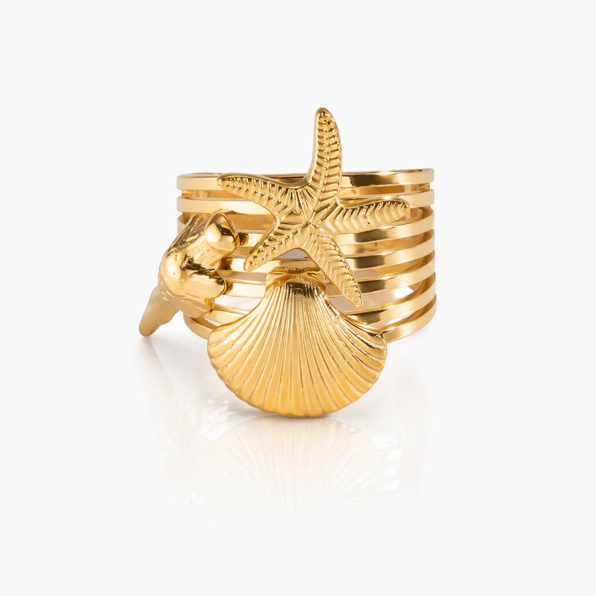 Boho Starfish And Shell Stackable Ring