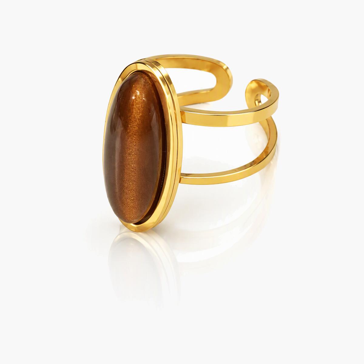 Boho Oval Stone Open Ring