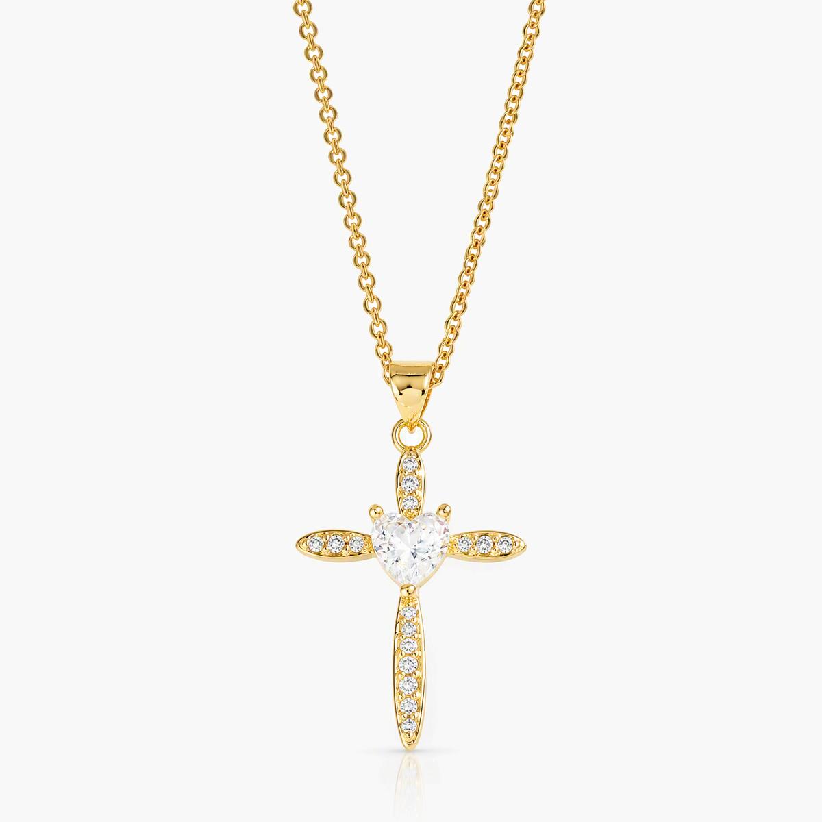 Dainty Heart Cross Pendant Necklace