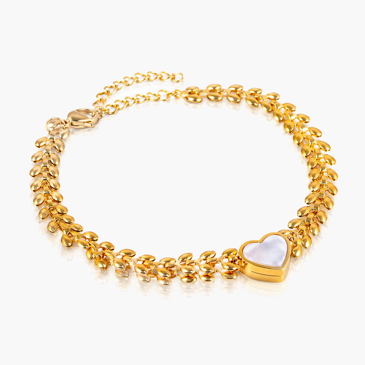 Dainty Leaf Chain Heart Bracelet
