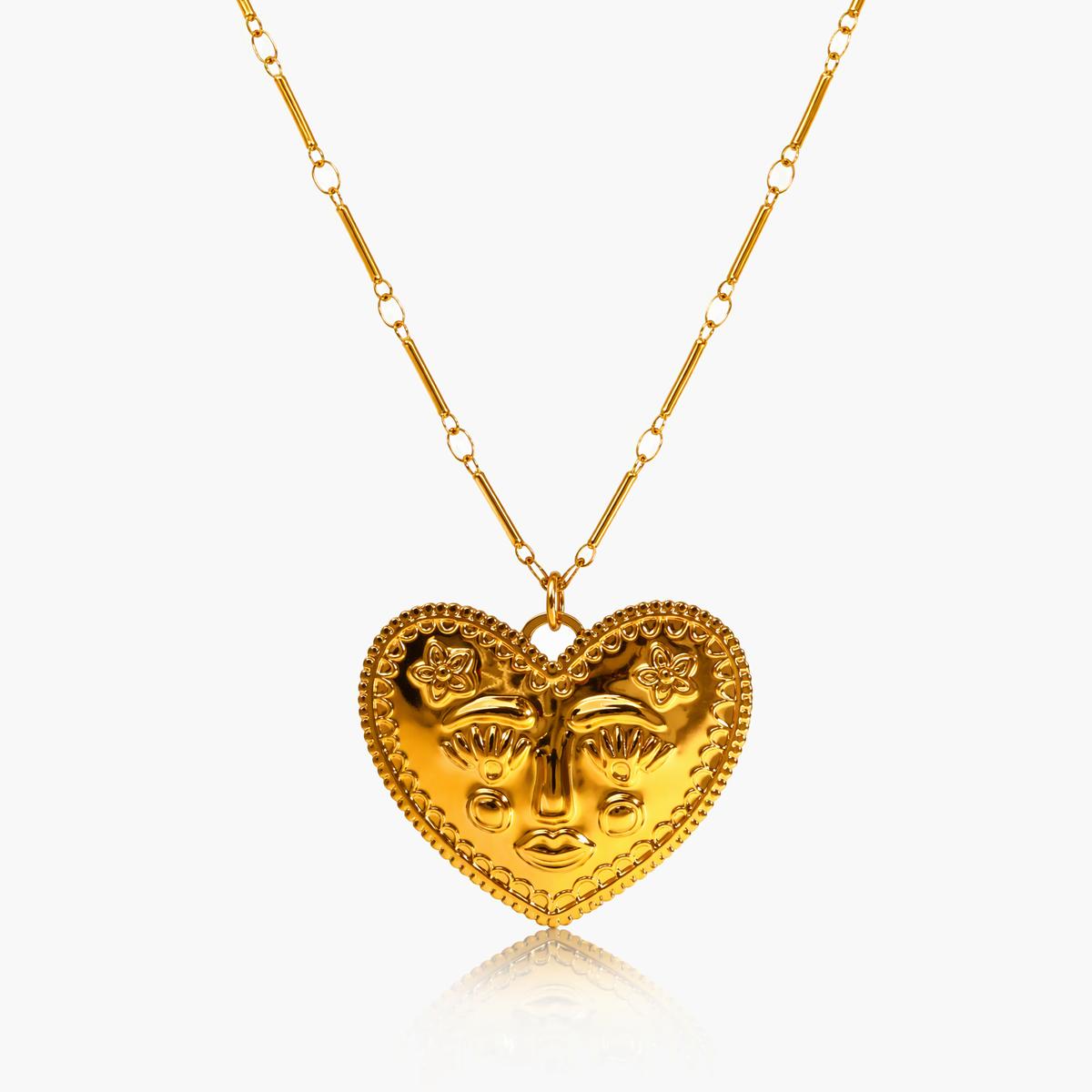 Vintage Heart and Sun Pendant Necklace