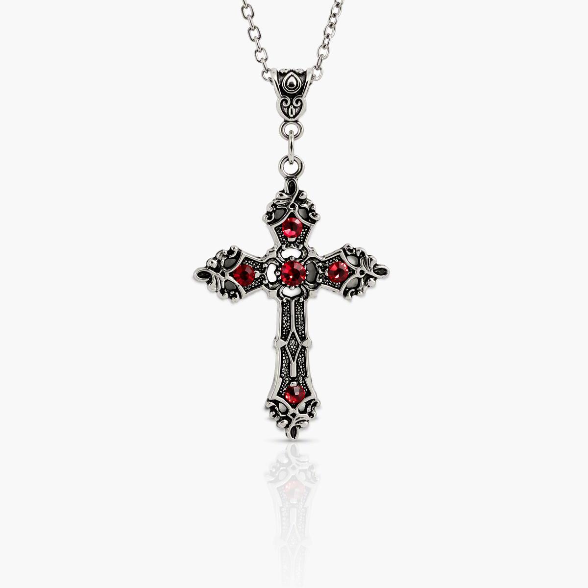Vintage Red Stone Cross Pendant Necklace
