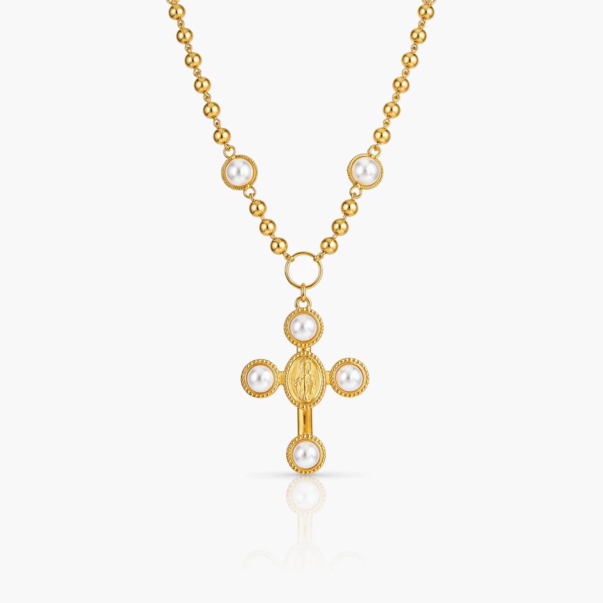 Vintage Pearl Cross Pendant Necklace