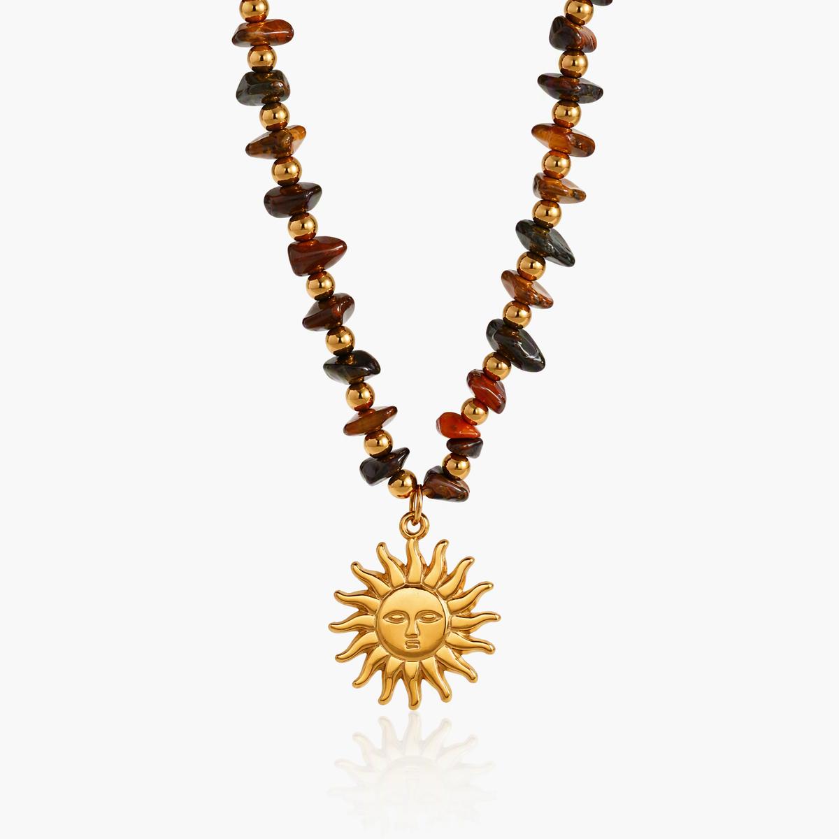 Boho Stone Sun Pendant Necklace