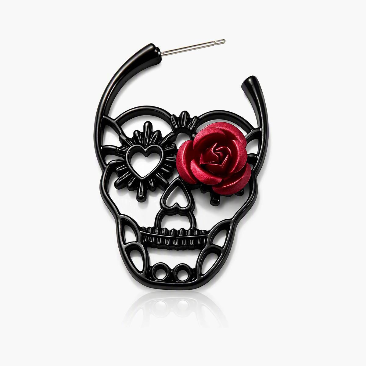 Trendy Skull With Rose Earrings