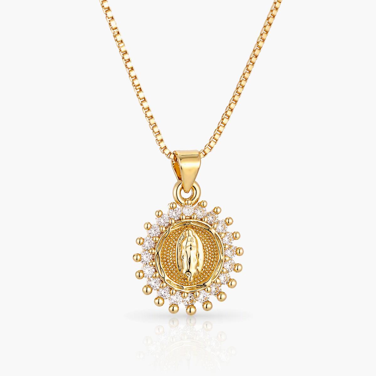 Virgin Mary Oval Pendant Necklace