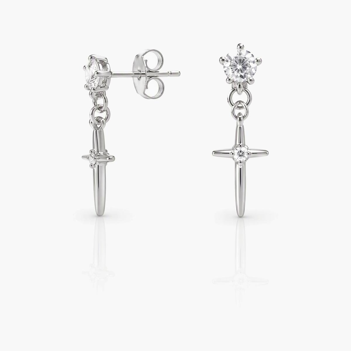 Gothic Winged Cross Drop Earrings