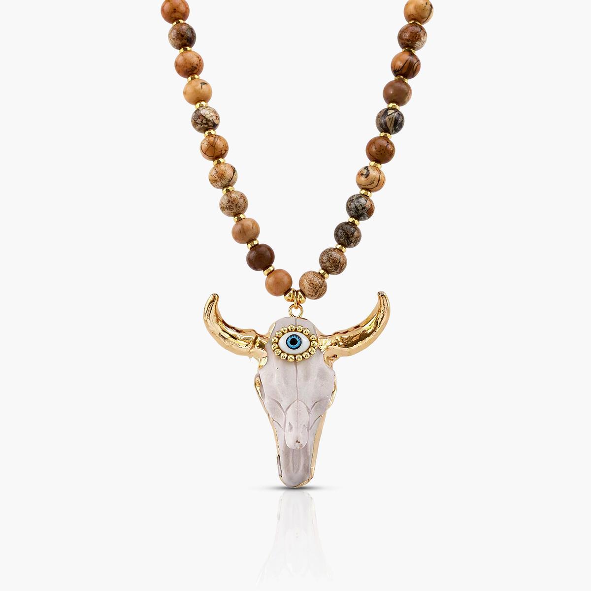 Boho Skull and Moon Pendant Necklace