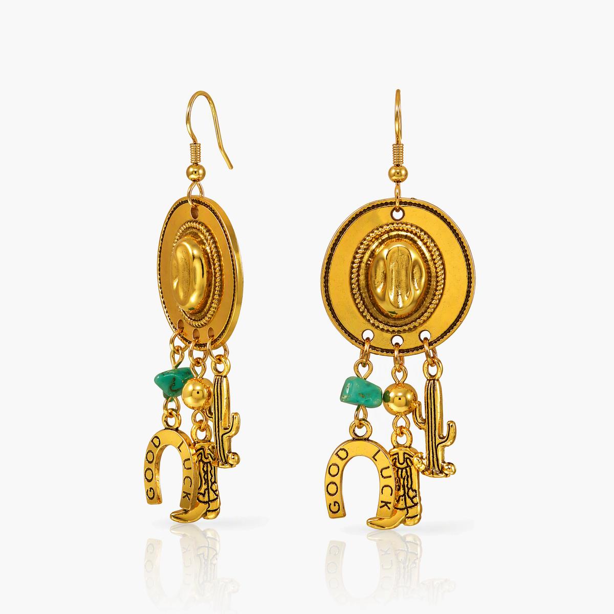 Boho Cowboy Hat Drop Earrings