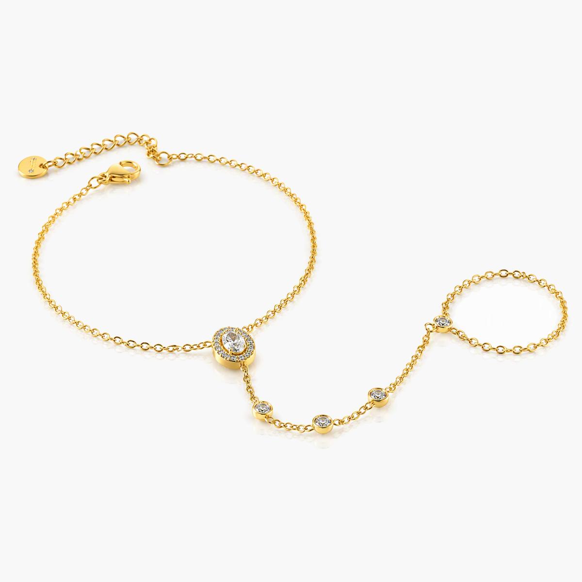 Elegant Oval Stone Hand Chain Bracelet
