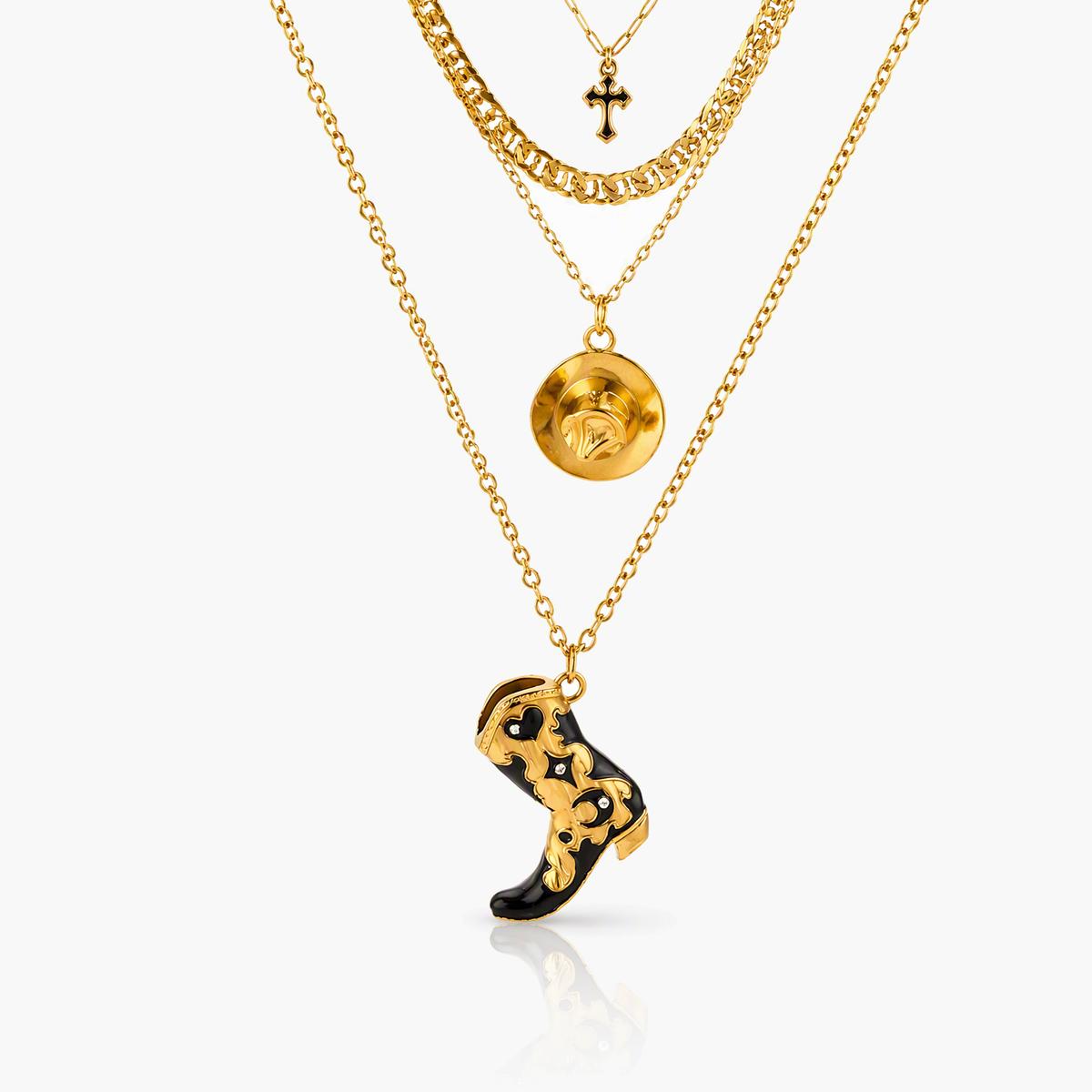 Trendy Cowboy Boot Layered Necklace