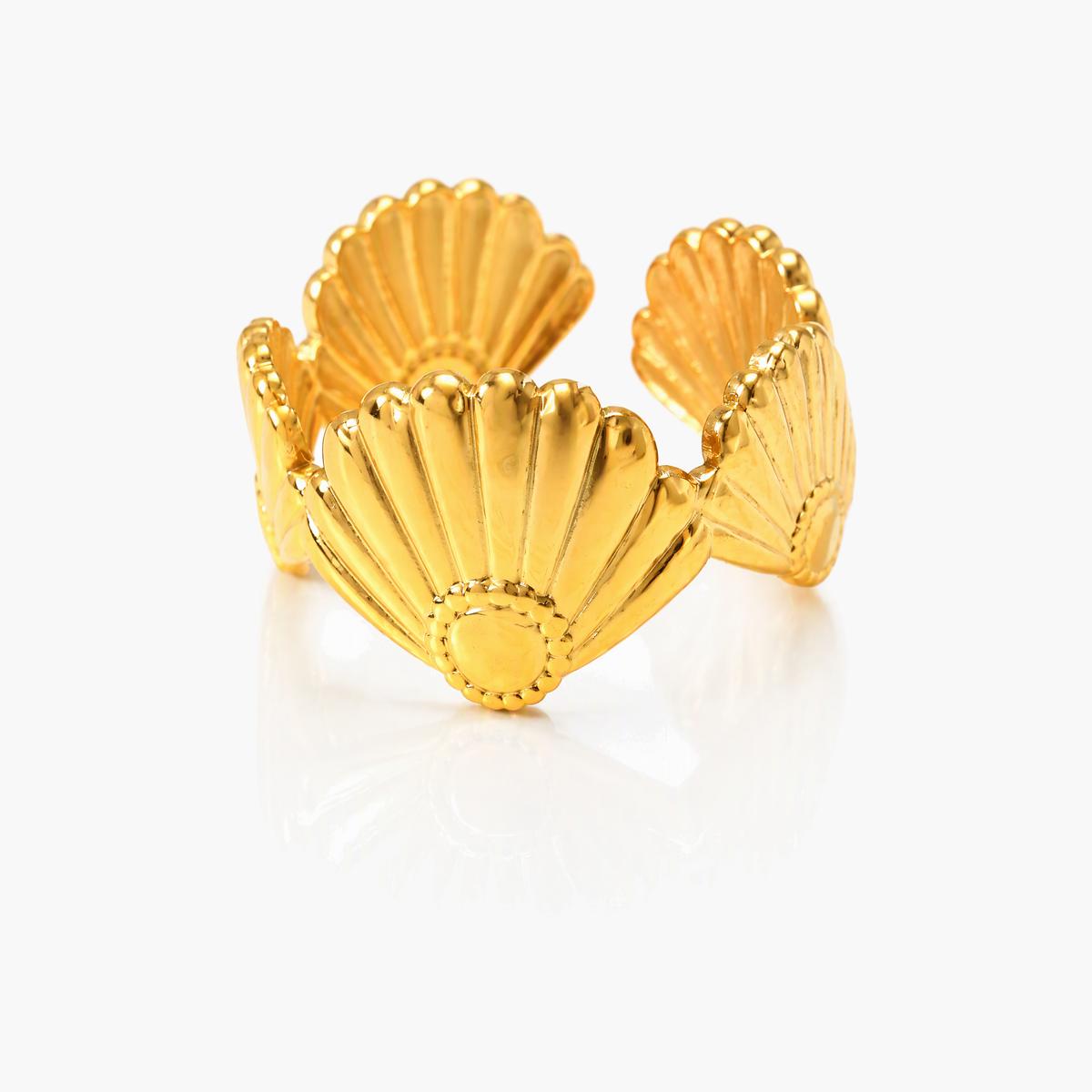 Starfish And Shell Open Cuff Ring