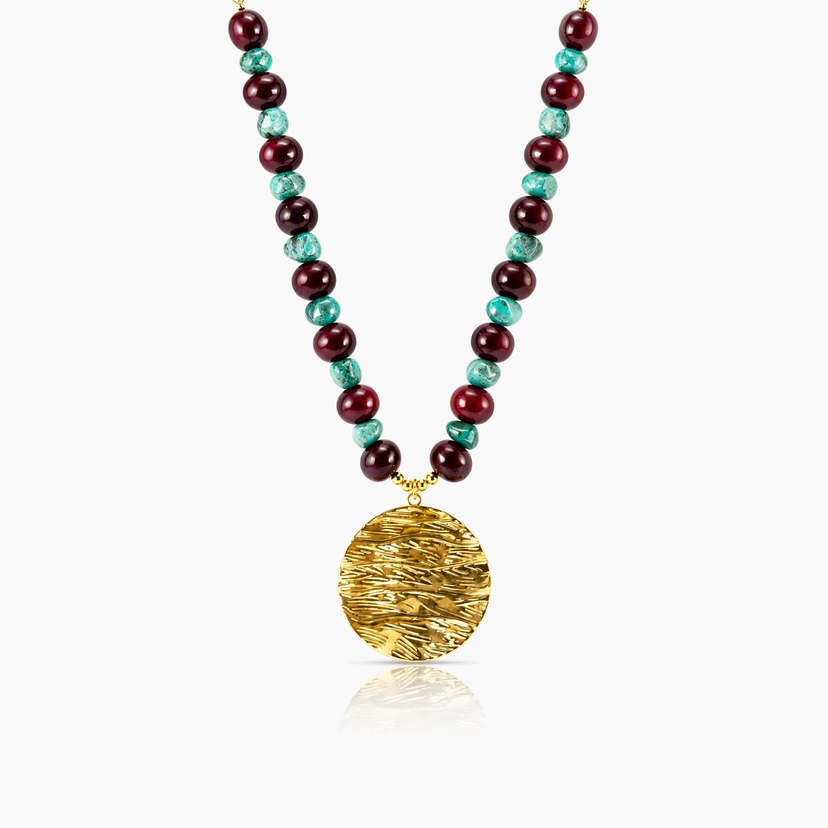 Boho Textured Disc Pendant Necklace
